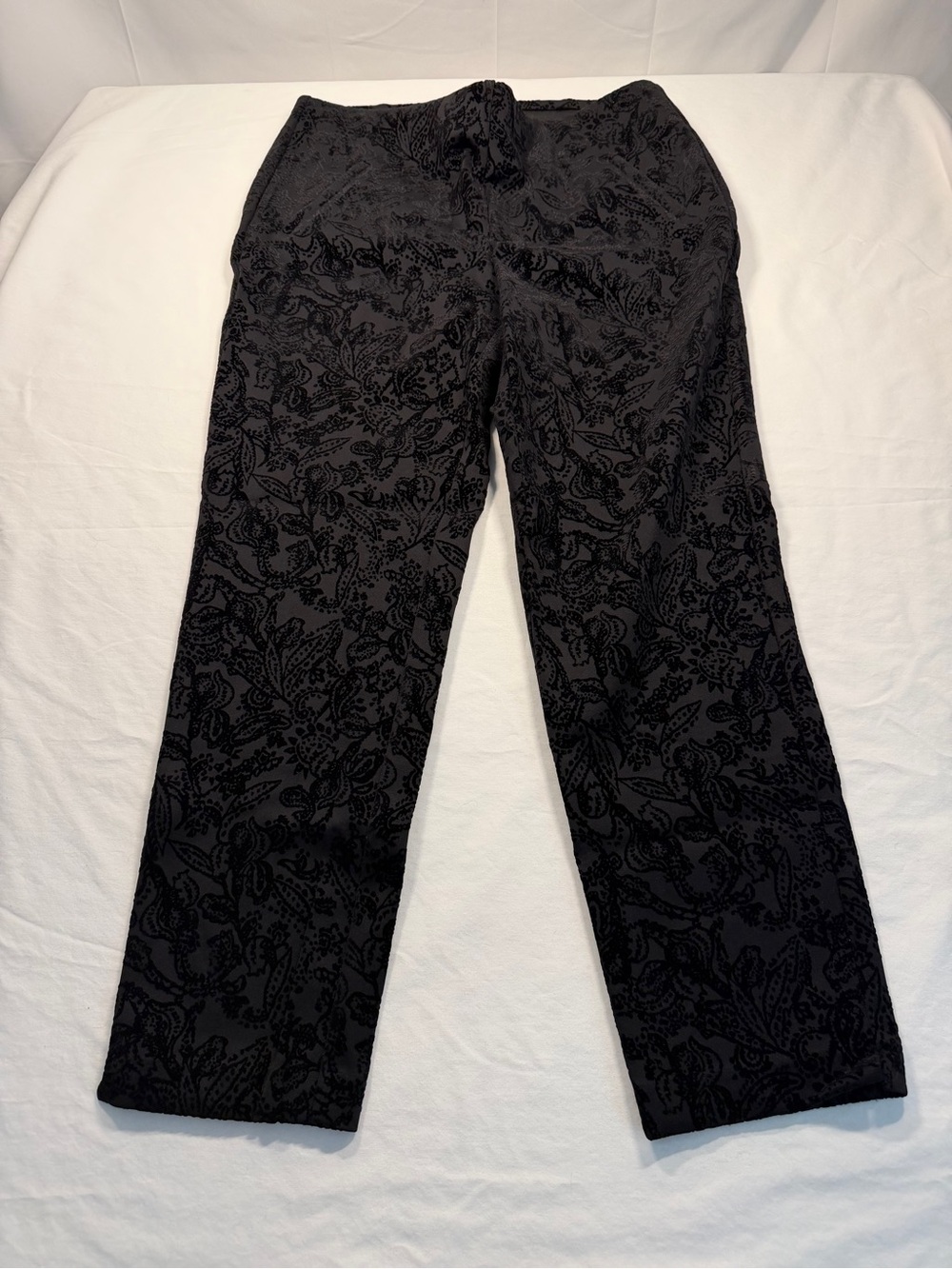 Chicos Woman's Size 8 Black Brocade Straight-Leg Evening Pants